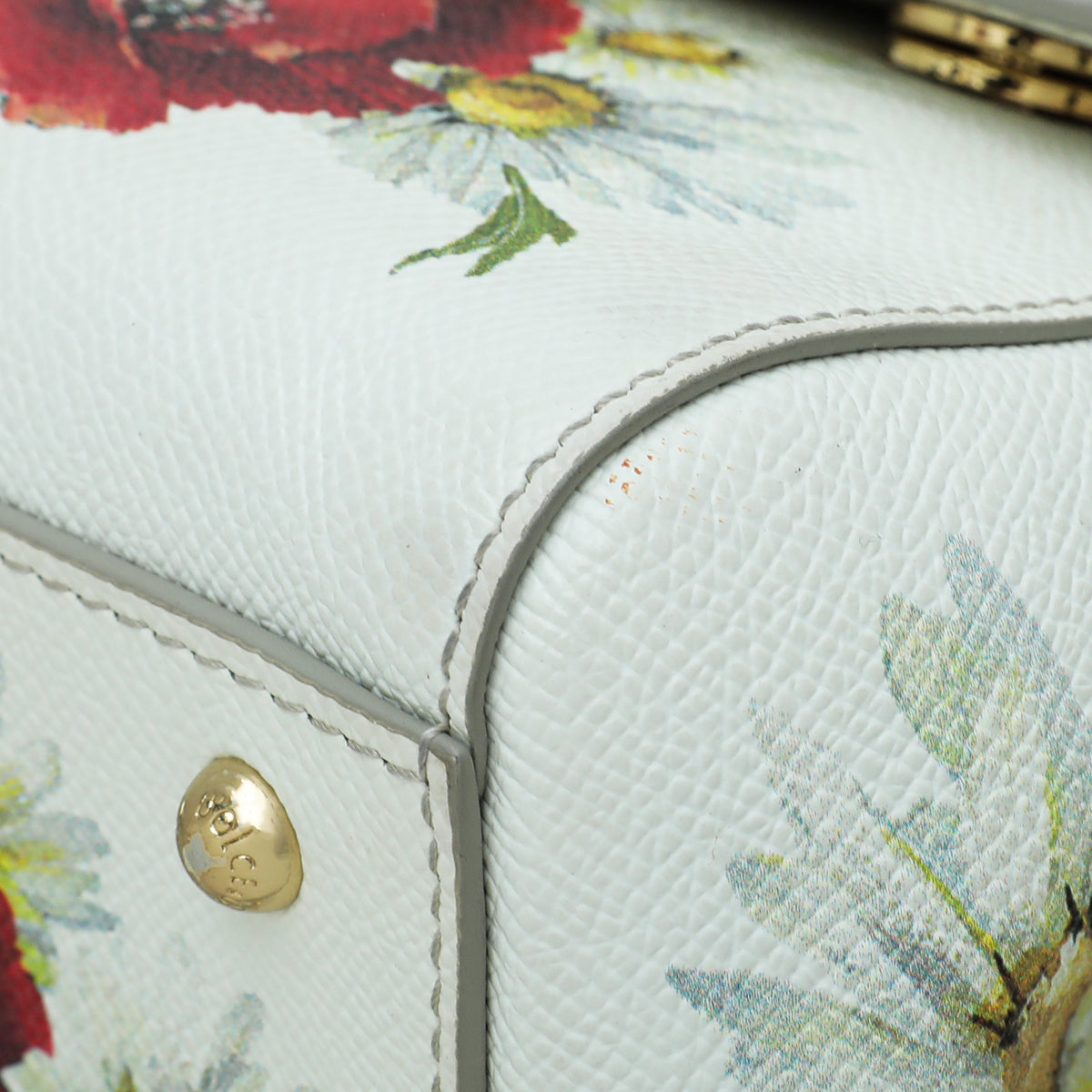 Dolce & Gabbana White Multicolor Flower Print Sicily Medium Bag