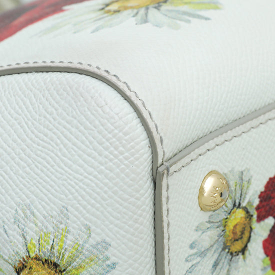 Dolce & Gabbana White Multicolor Flower Print Sicily Medium Bag – The Closet