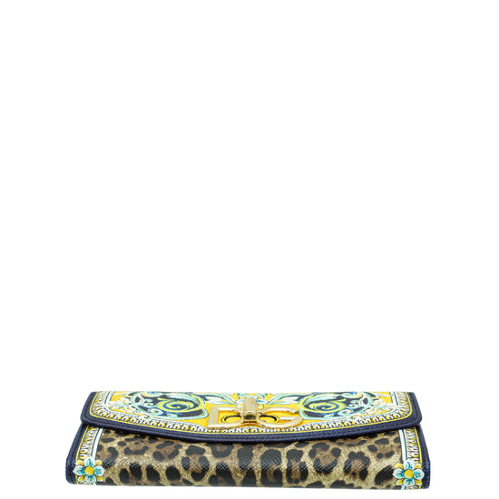 Dolce & Gabbana Multicolor Leopard Majolica DG Continental Wallet