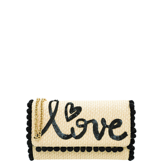 Dolce & Gabbana Bicolor Raffia "Love" Sequins Pom Pom Clutch Bag