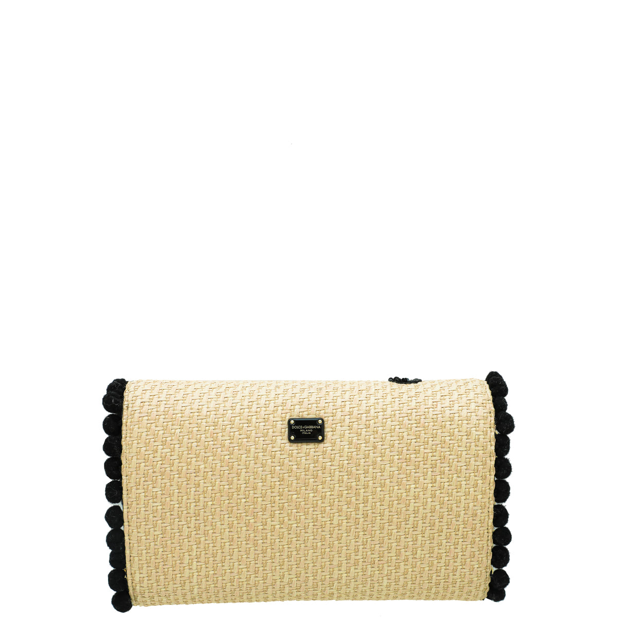 Dolce & Gabbana Bicolor Raffia "Love" Sequins Pom Pom Clutch Bag-Dolce & Gabbana-THE CLOSET