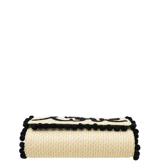 Dolce & Gabbana Bicolor Raffia "Love" Sequins Pom Pom Clutch Bag