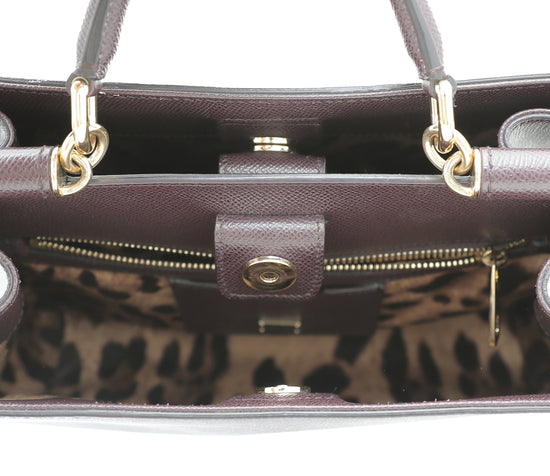 Dolce & Gabbana Burgundy Dauphine Sicily Shopper Medium Bag