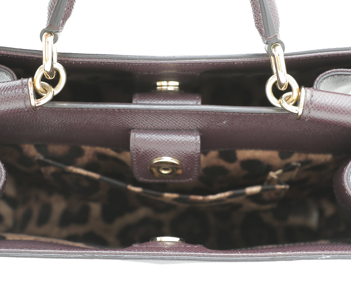 Dolce & Gabbana Burgundy Dauphine Sicily Shopper Medium Bag