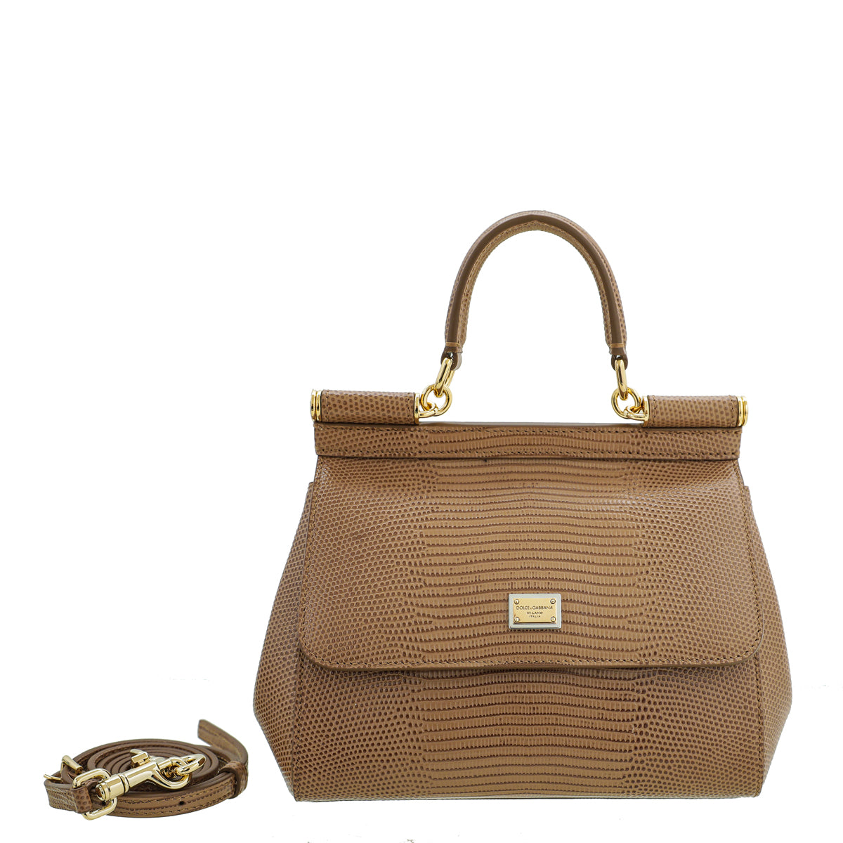 Dolce & Gabbana Camel Iguana Print Sicily Small Bag-Dolce & Gabbana-THE CLOSET