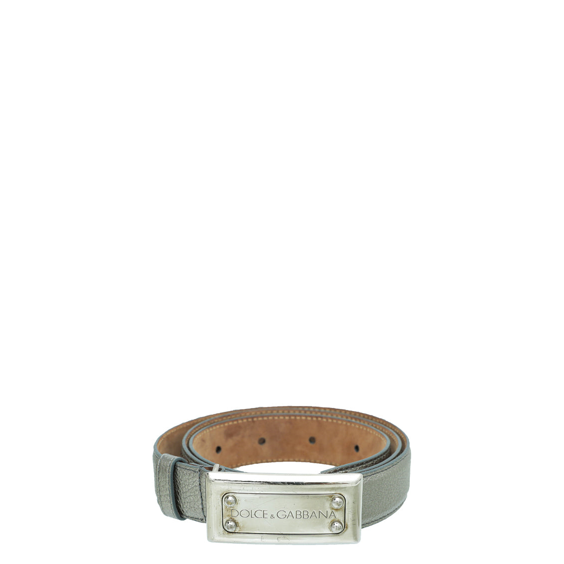 Dolce & Gabbana Metallic Silver Metal Logo Buckle Belt 32-Dolce & Gabbana-THE CLOSET