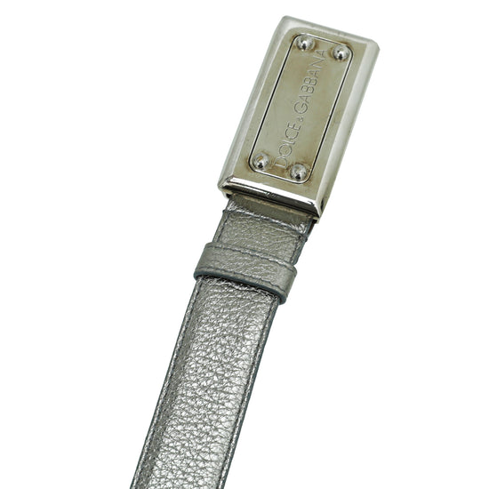 Dolce & Gabbana Metallic Silver Metal Logo Buckle Belt 32