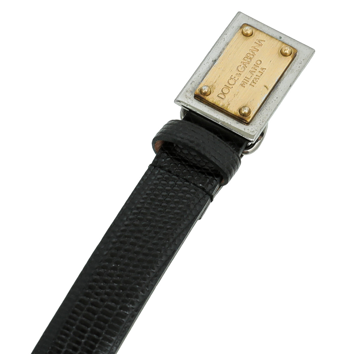 Dolce & Gabbana Black Lizard Embossed Logo Buckle 20mm Belt 34
