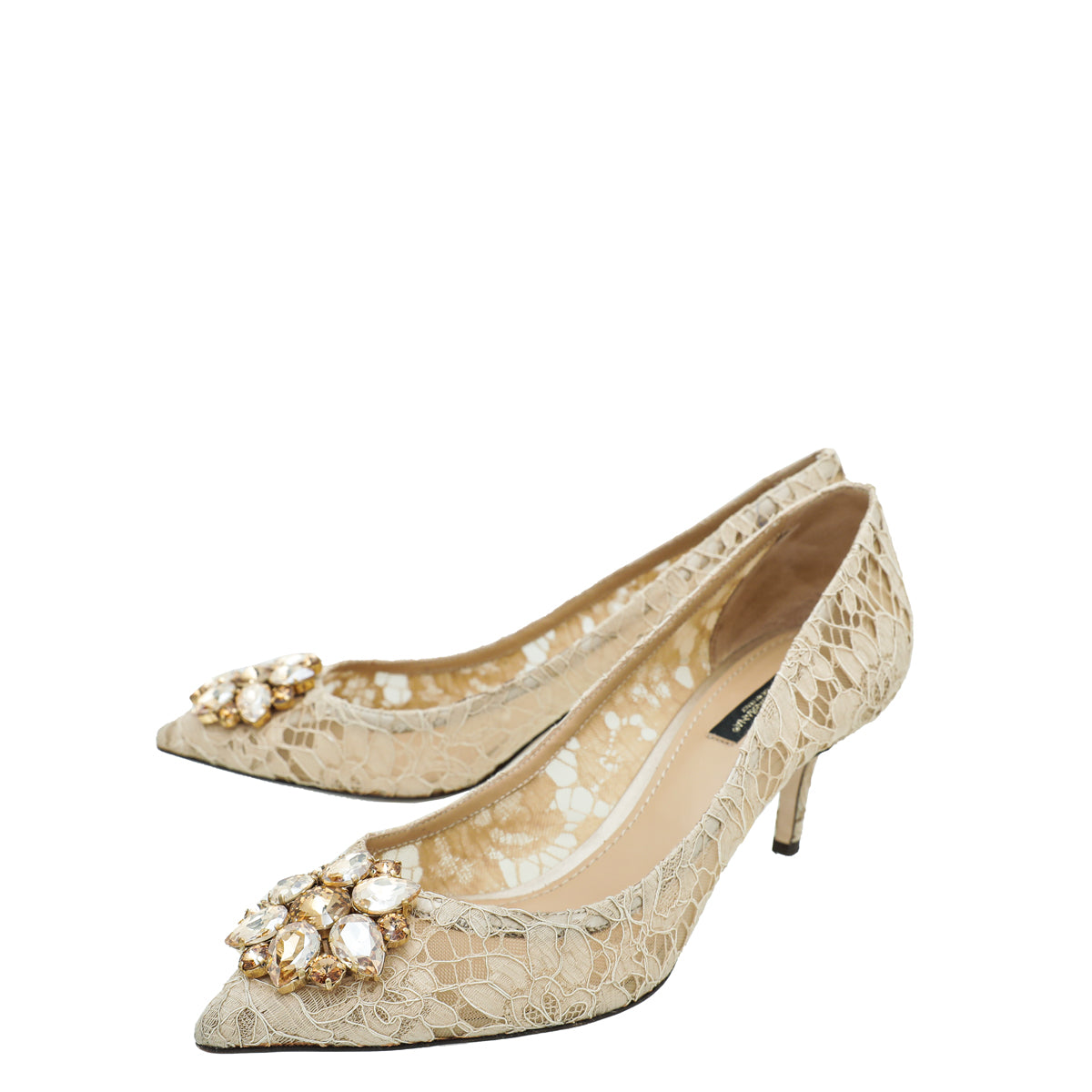 Dolce & Gabbana Nude Lace Bellucci Crystal Lace Pumps 39.5-Dolce & Gabbana-THE CLOSET