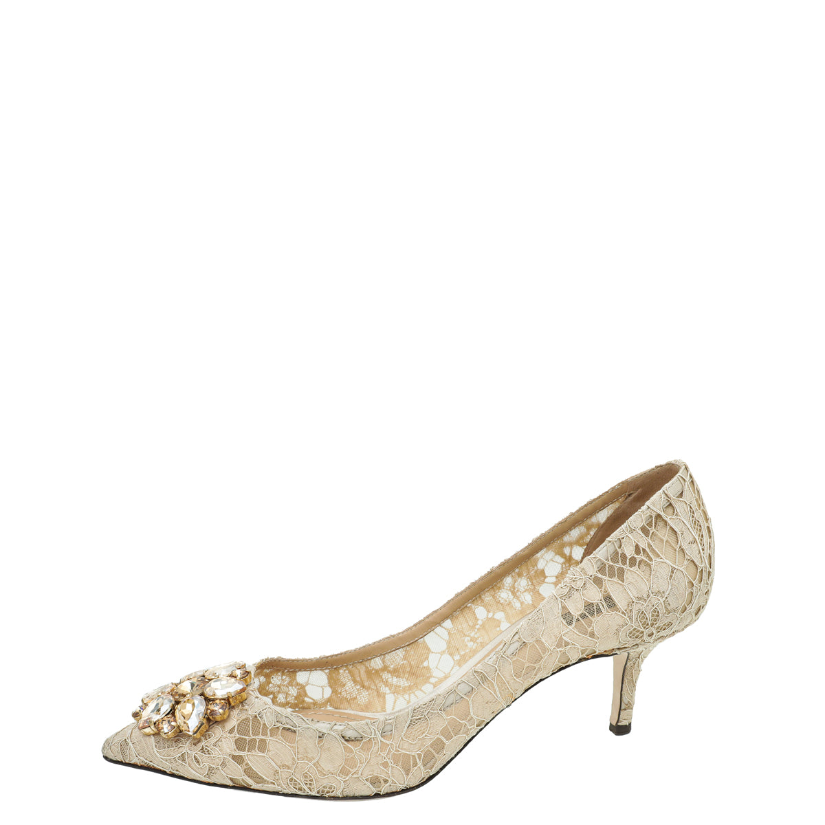 Dolce & Gabbana Nude Lace Bellucci Crystal Lace Pumps 39.5