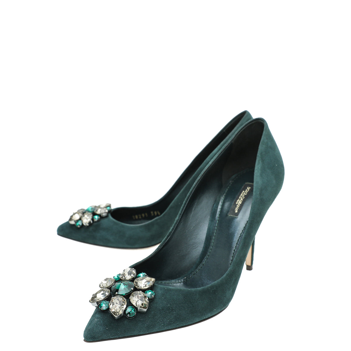 Dolce & Gabbana Emerald Green Suede Bellucci Crystal Pump 39.5-Dolce & Gabbana-THE CLOSET