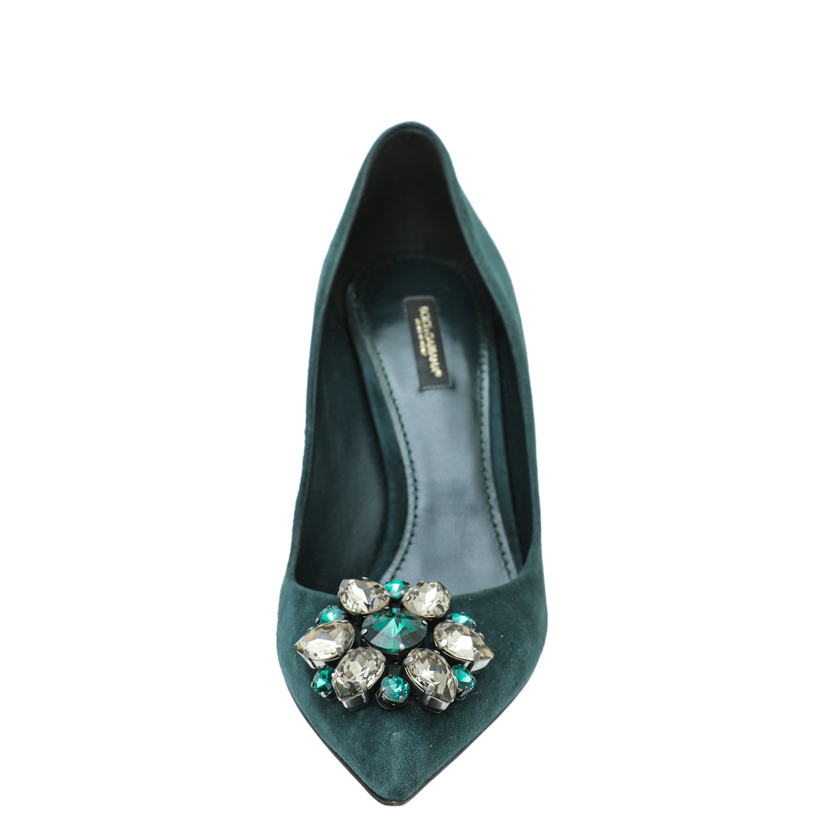 Dolce & Gabbana Emerald Green Suede Bellucci Crystal Pump 39.5-Dolce & Gabbana-THE CLOSET