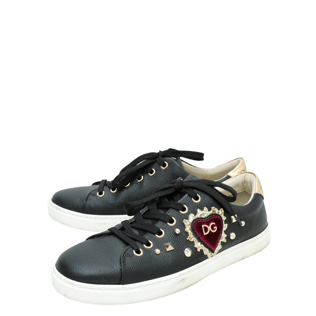Dolce & Gabbana Bicolor Heart Lace Up Low Top Sneakers 38-Dolce & Gabbana-THE CLOSET