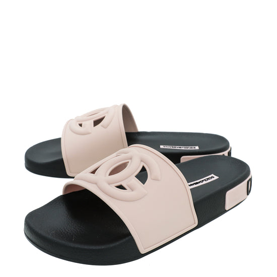 Dolce & Gabbana Light Pink DG Logo Rubber Slide Sandal 39