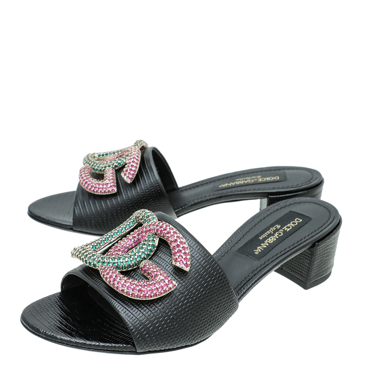 Dolce & Gabbana Black Iguana Print DG Crystal Slide Mules 37-Dolce & Gabbana-THE CLOSET