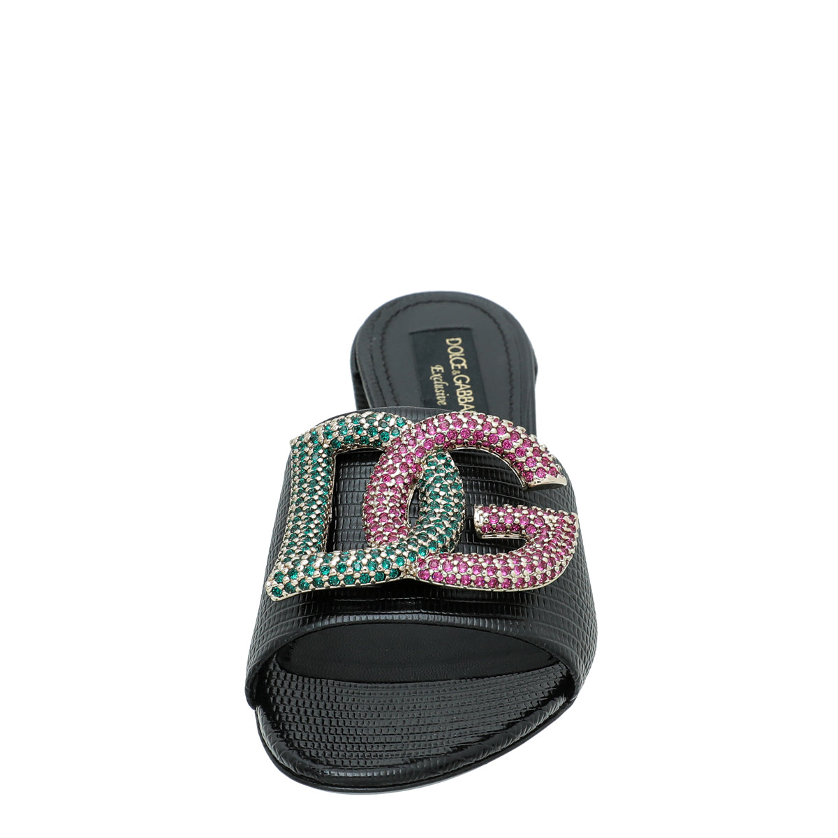 Dolce & Gabbana Black Iguana Print DG Crystal Slide Mules 37