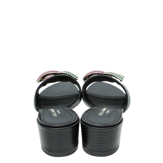 Dolce & Gabbana Black Iguana Print DG Crystal Slide Mules 37