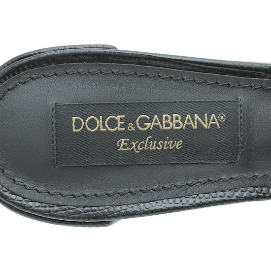 Dolce & Gabbana Black Iguana Print DG Crystal Slide Mules 37