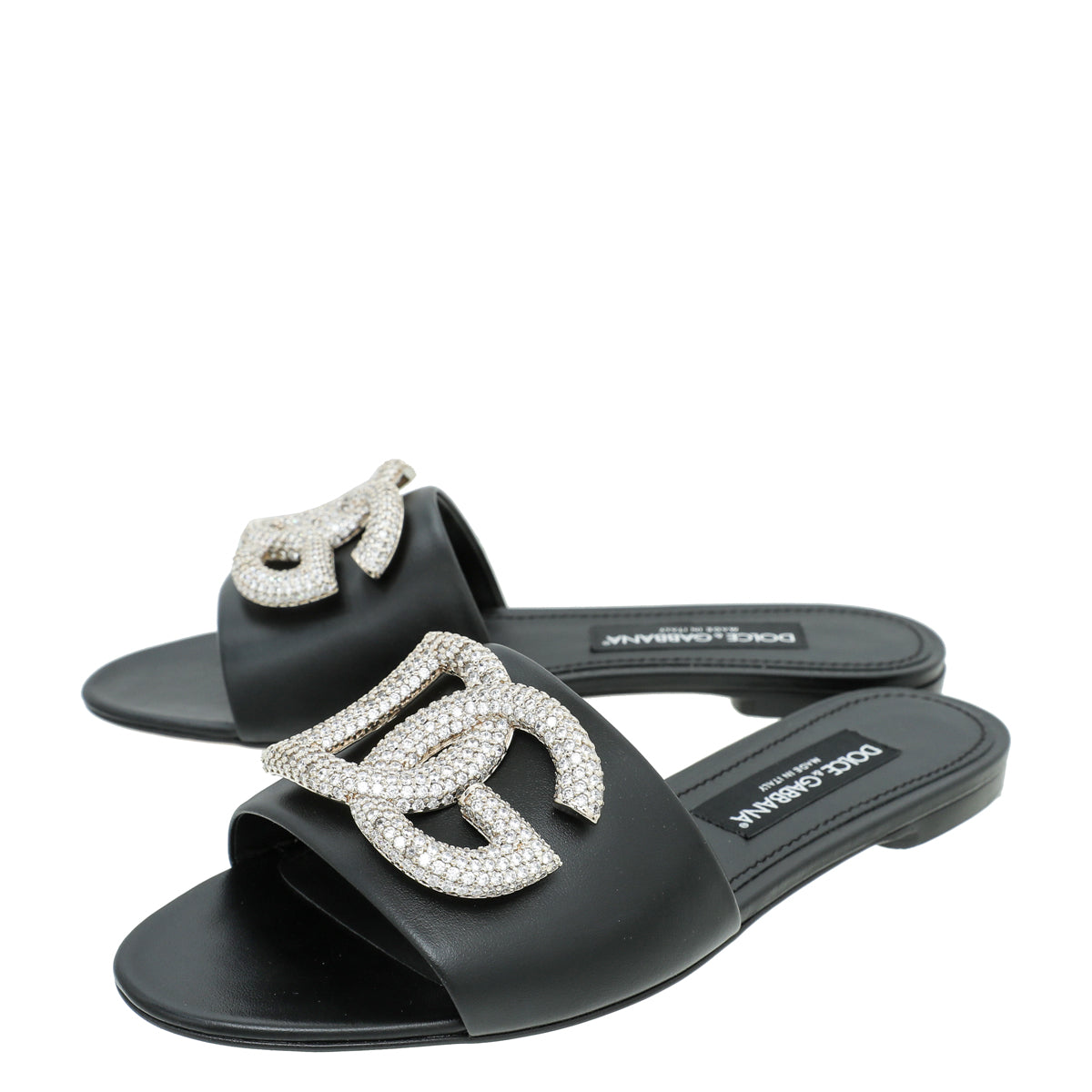 Dolce & Gabbana Black DG Crystal Logo Slide Sandal 39-Dolce & Gabbana-THE CLOSET