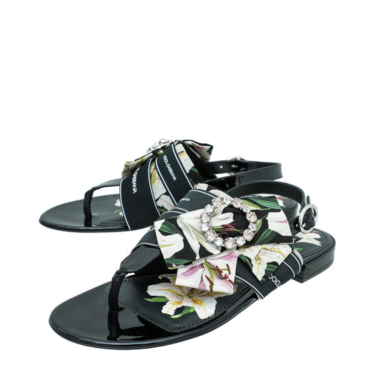 Dolce & Gabbana Multicolor Floral Crystal Buckle Thong Sandal