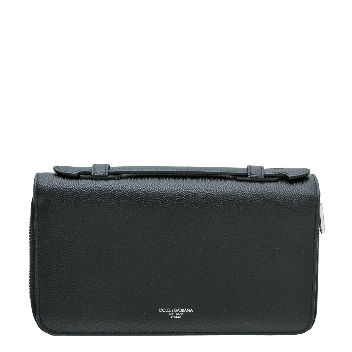 Dolce & Gabbana Black Dauphine Top Handle Double Zip Clutch-Dolce & Gabbana-THE CLOSET
