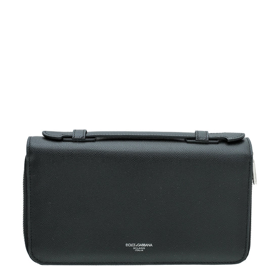 Dolce & Gabbana Black Dauphine Top Handle Double Zip Clutch