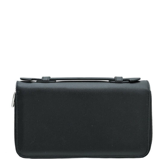 Dolce & Gabbana Black Dauphine Top Handle Double Zip Clutch