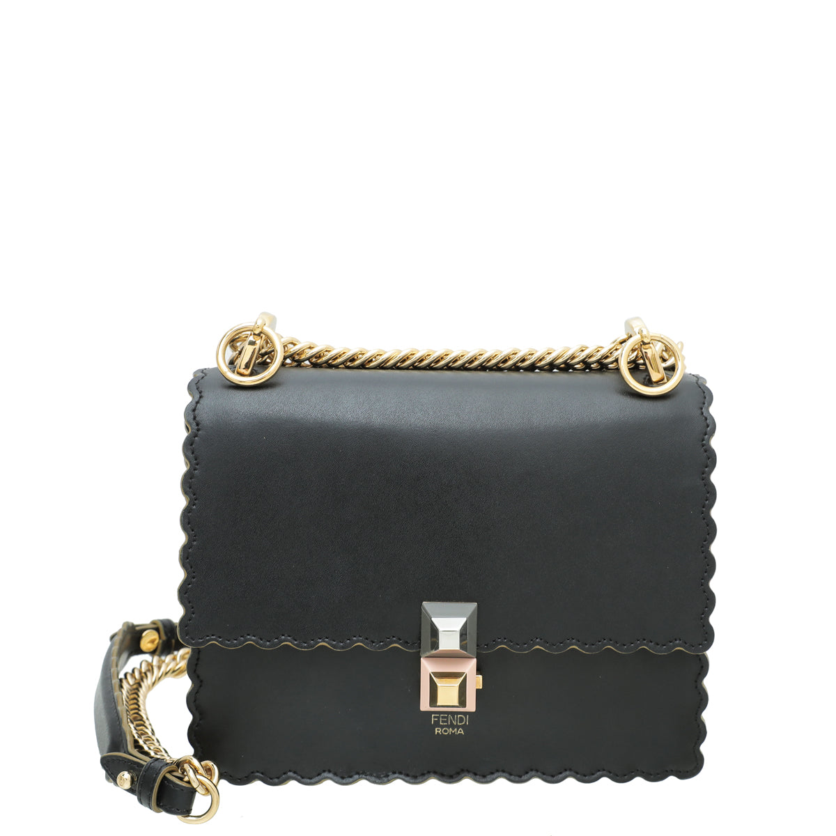 Fendi Black Kan I Scalloped Small Bag-Fendi-THE CLOSET