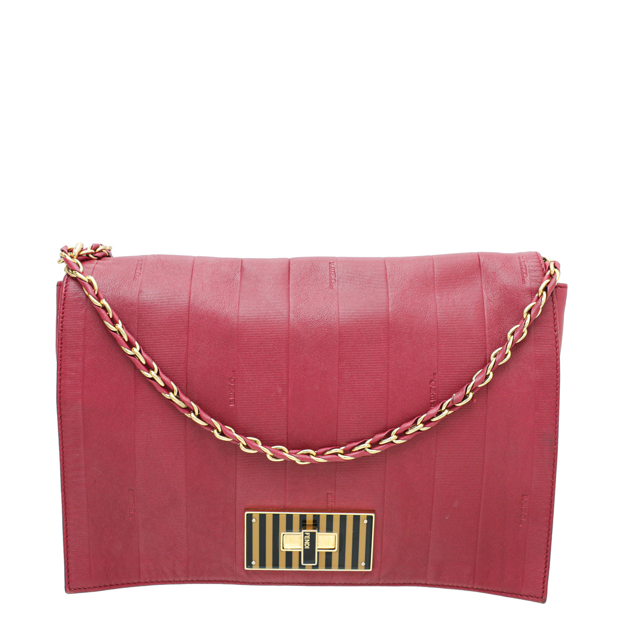 Fendi Maroon Striped Pequin Claudia Vitello Large Bag-Fendi-THE CLOSET