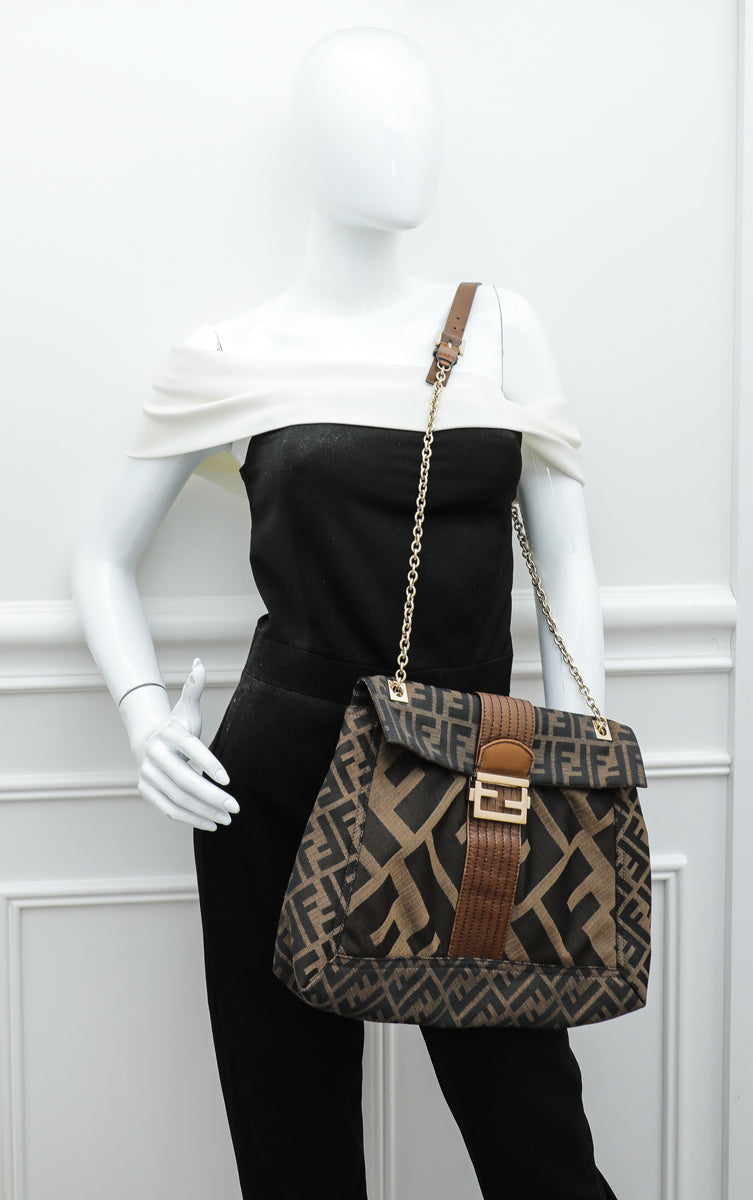 fendi tobacco zucca canvas STUDDED OYSTER HOBO BAG loved condition with signs of wear to exterior fabric lining Authentic Fendi Brown Tobacco Zucca