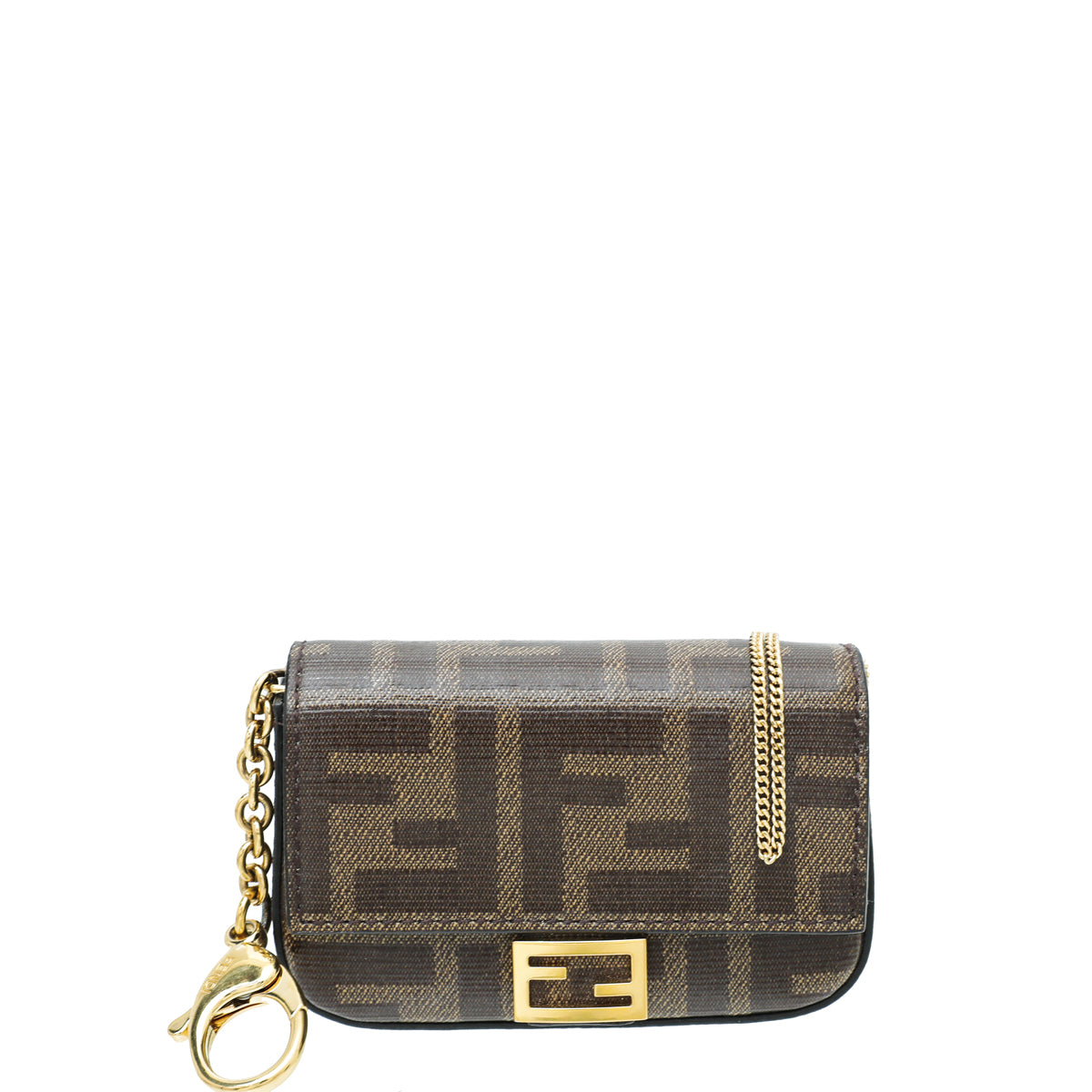Fendi Brown FF 1974 Nano Baguette Charm W/ Chain-Fendi-THE CLOSET