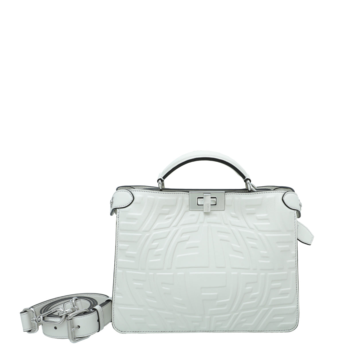 Fendi White FF Embossed Peekaboo ISeeU Mini Bag-Fendi-THE CLOSET
