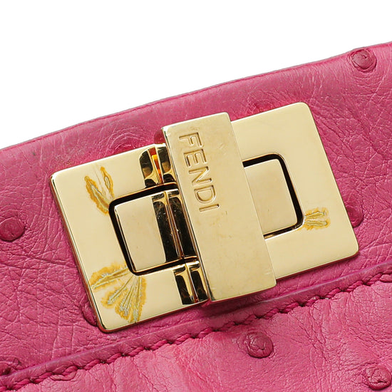 Fendi Pink Ostrich Mini Peekaboo Bag with Gold Hardware. Very Good