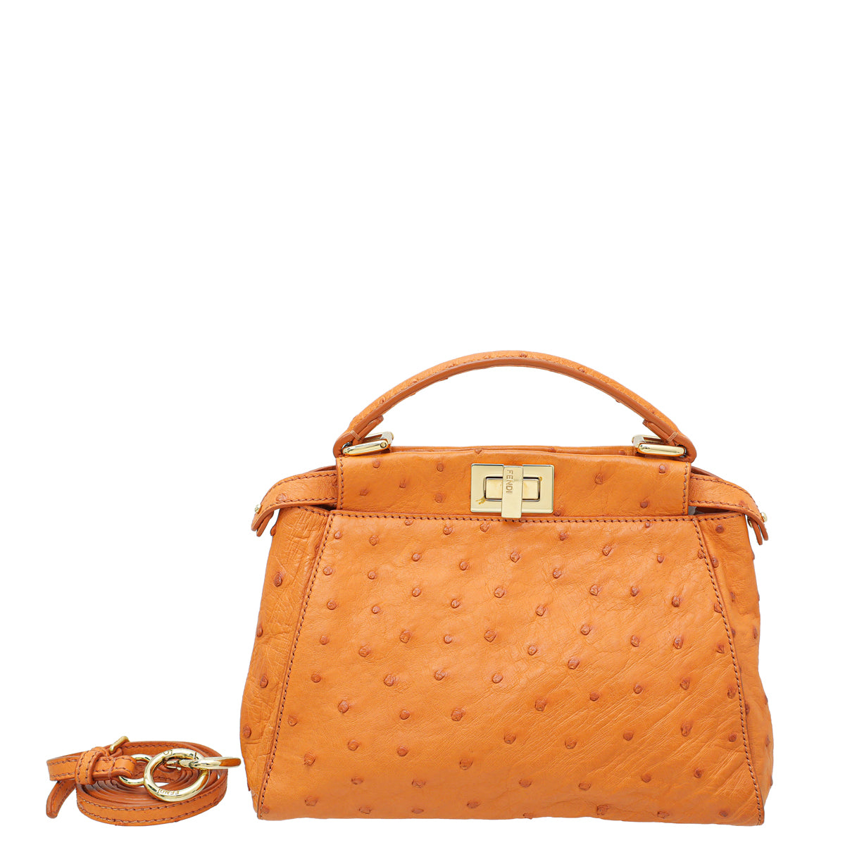Fendi Orange Ostrich Mini Peekaboo Bag-Fendi-THE CLOSET