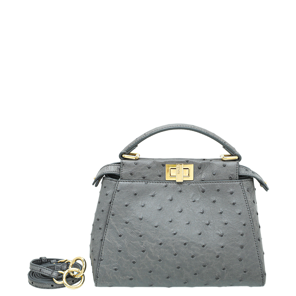Fendi Grey Ostrich Mini Peekaboo Bag-Fendi-THE CLOSET