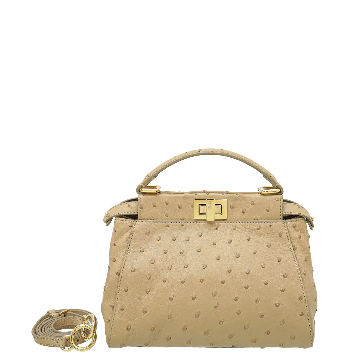 Fendi Beige Ostrich Mini Peekaboo Bag-Fendi-THE CLOSET