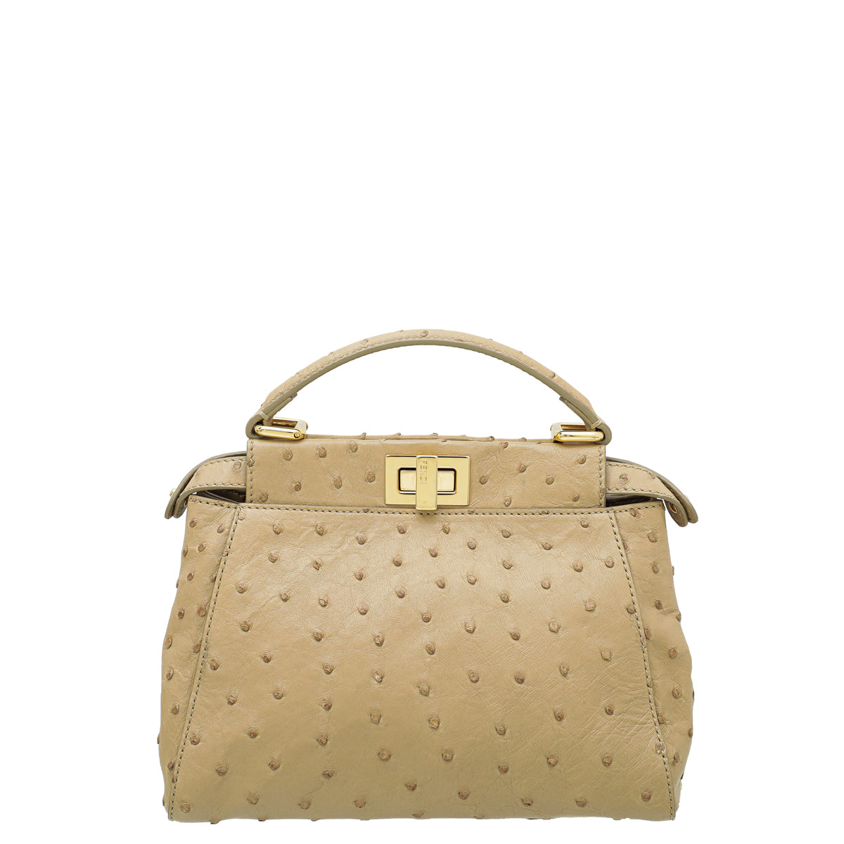 Fendi Beige Ostrich Mini Peekaboo Bag-Fendi-THE CLOSET