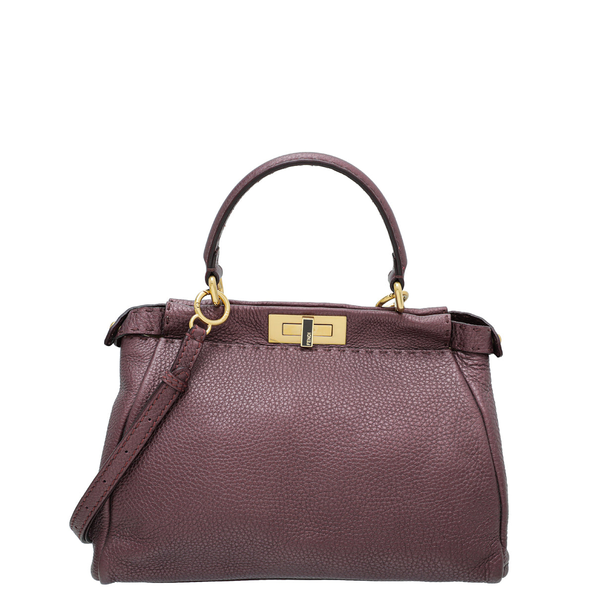 Fendi Metallic Burgundy Selleria Iconic Peekaboo Regular Bag-Fendi-THE CLOSET