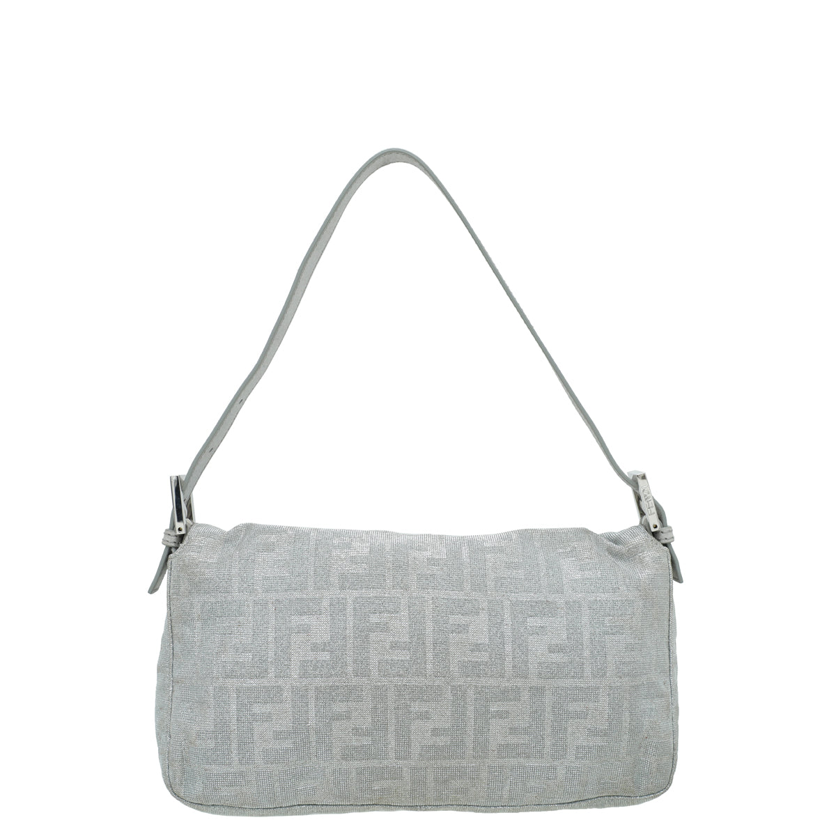 Fendi Silver Metallic Zucca Crystal Baguette Small Bag-Fendi-THE CLOSET
