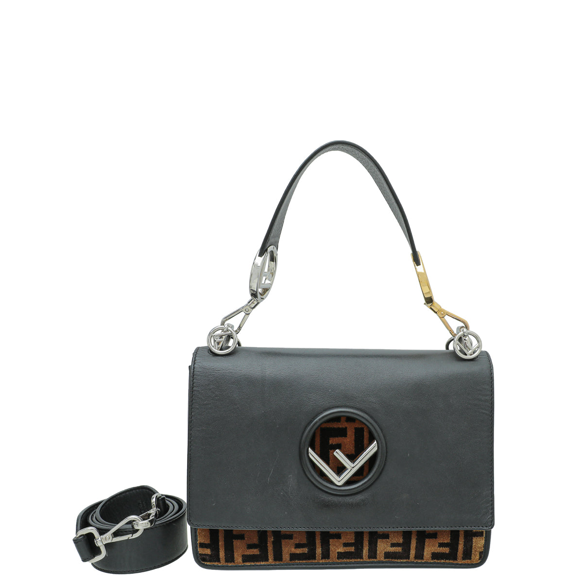 Fendi Bicolor Kan I F Velvet Flap Medium Bag-Fendi-THE CLOSET