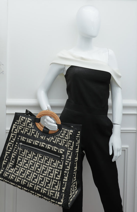 Fendi Bicolor Raffia Runaway Shopping Large Bag