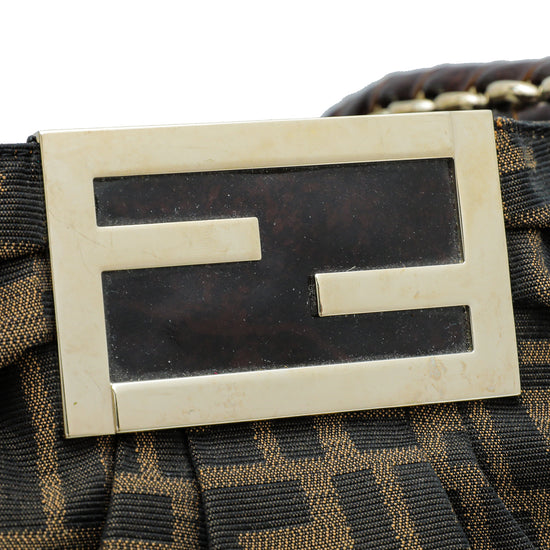 Fendi Tobacco Zucca Canvas and Patent Leather Mia Zip Shoulder Bag