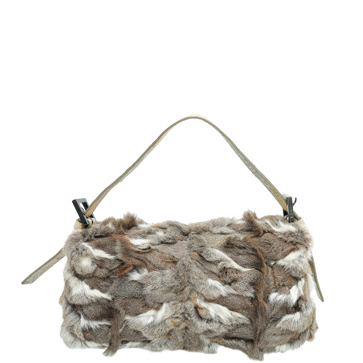Fendi Bicolor Rabbit Fur Crystal Baguette Bag-Fendi-THE CLOSET