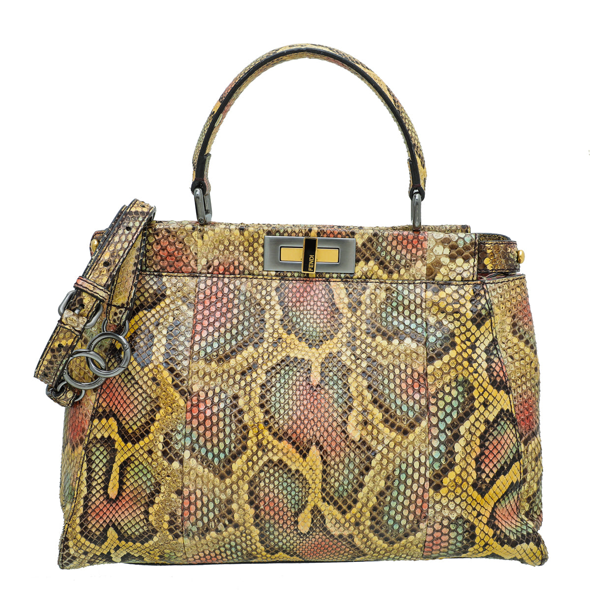 Fendi Yellow Multicolor Python Peekaboo Regular Bag-Fendi-THE CLOSET