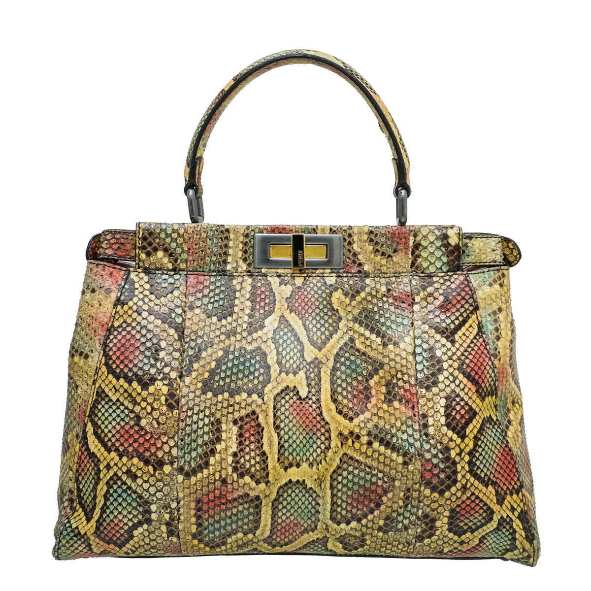 Fendi Yellow Multicolor Python Peekaboo Regular Bag-Fendi-THE CLOSET