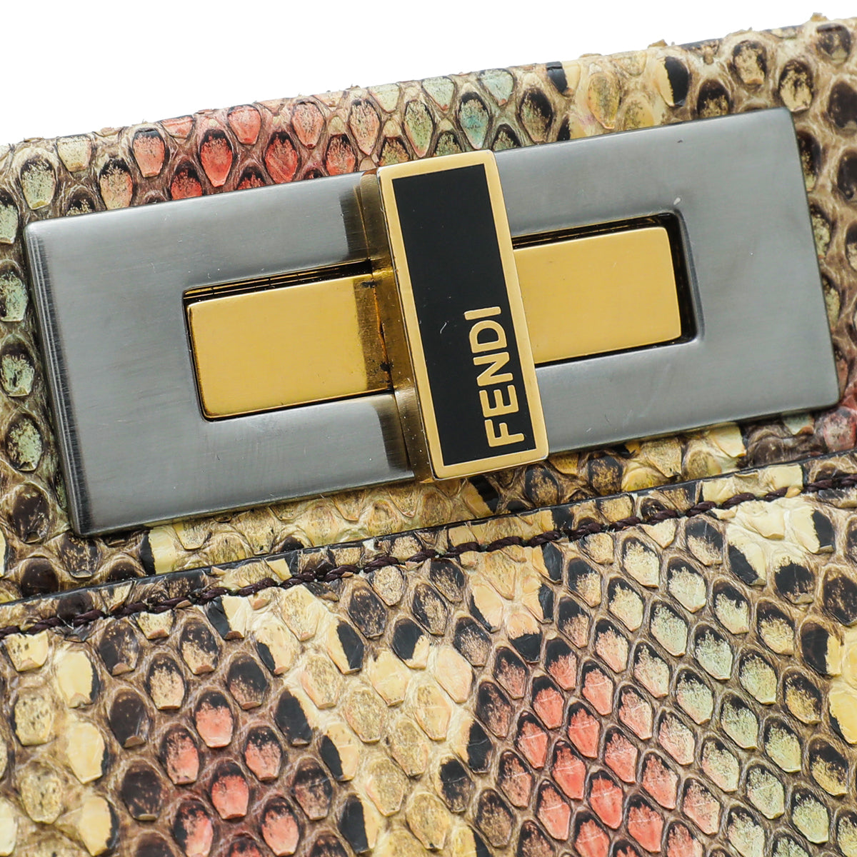 Fendi Yellow Multicolor Python Peekaboo Regular Bag