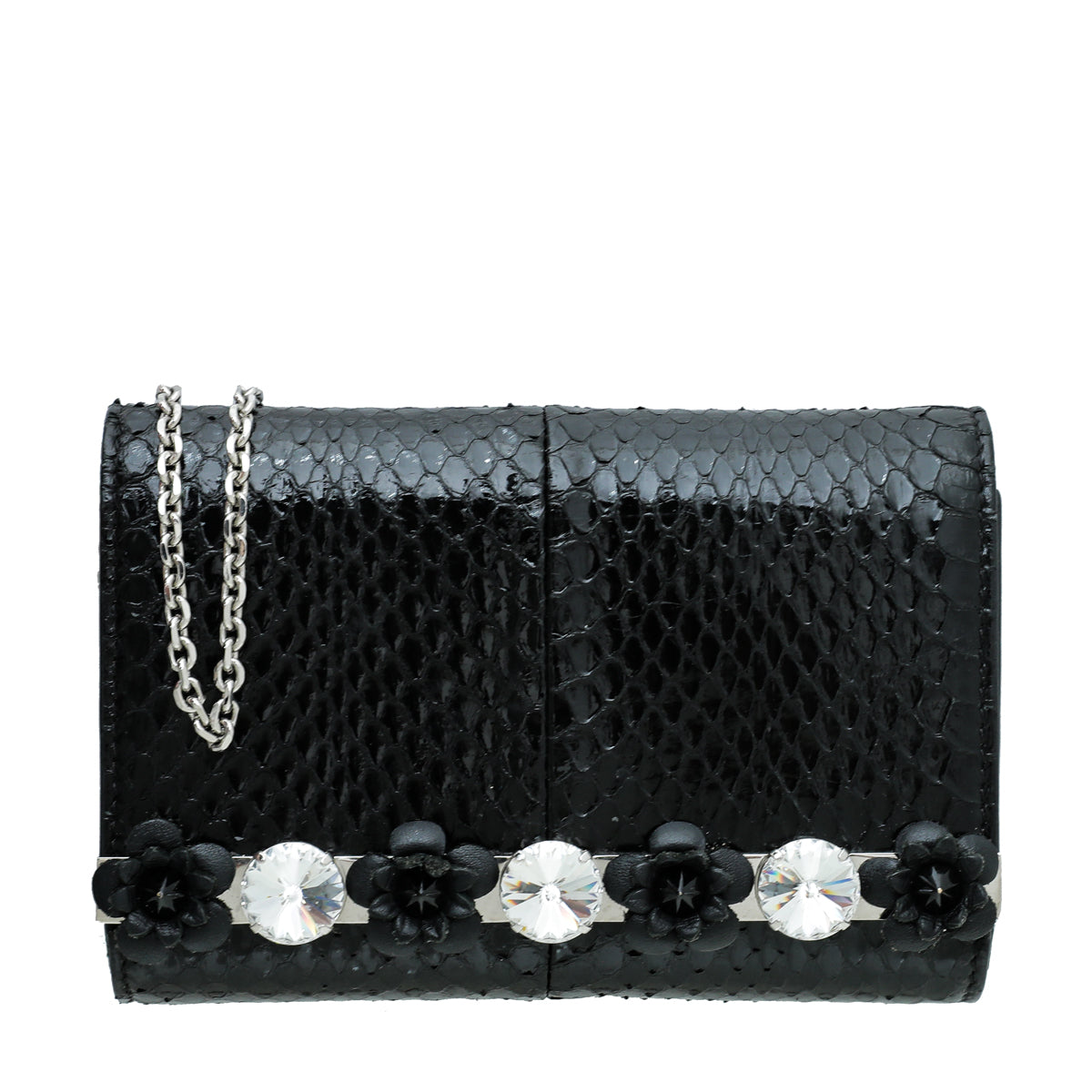 Fendi Black Snakeskin Crystal Flowerland Studded Mini Rush Clutch-Fendi-THE CLOSET