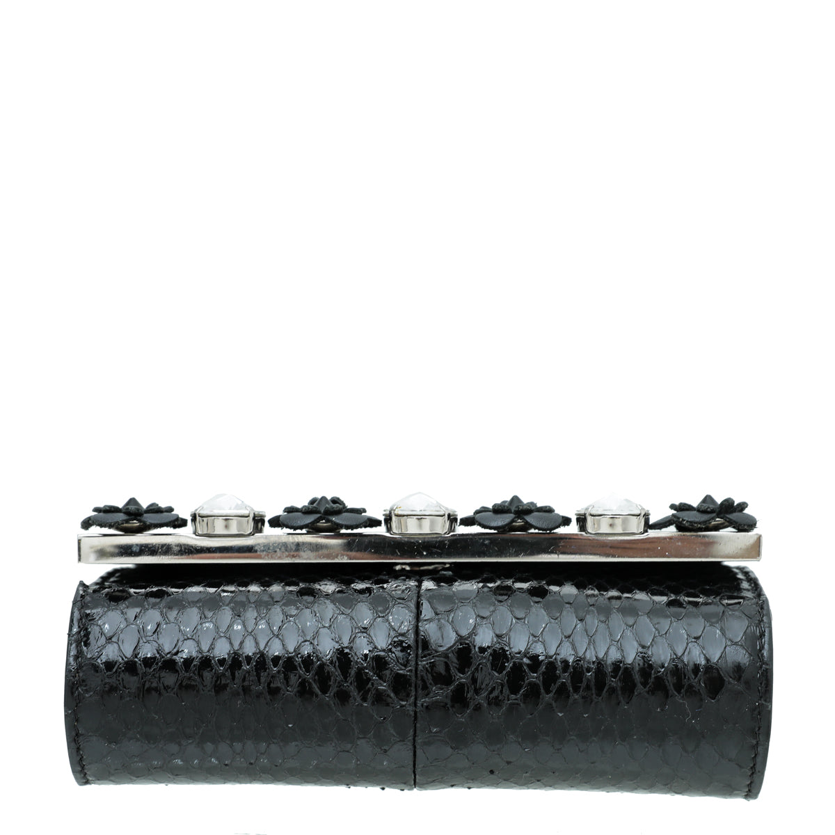 Fendi Black Snakeskin Crystal Flowerland Studded Mini Rush Clutch