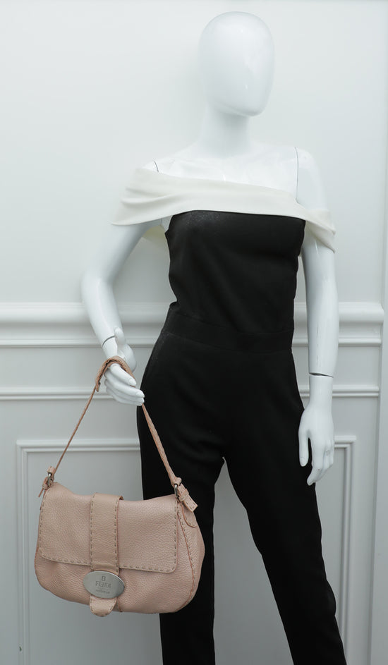 Fendi Metallic Light Pink Selleria Flap Shoulder Bag
