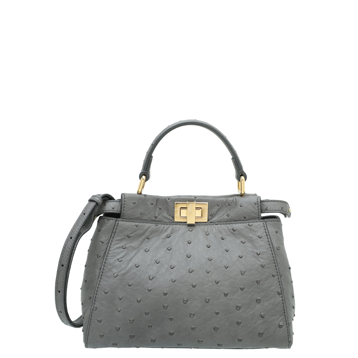 Fendi Grey Ostrich Peekaboo Mini Bag-Fendi-THE CLOSET